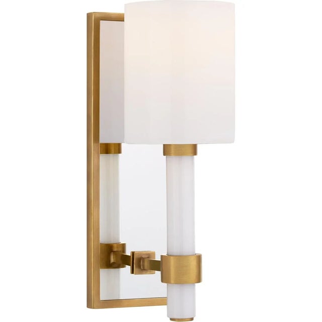 Maribelle Single Sconce in Hand-Rubbed Antique Brass with White Glass Designer: Suzanne Kasler Height: 11.5" Extension:...