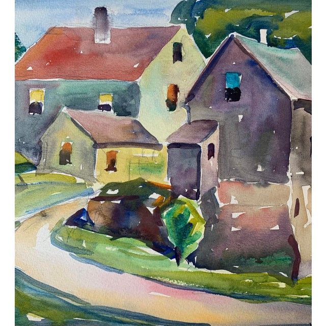 Mid-Century Modern William Hazelton Watercolor Landscape Painting New England Cottages For Sale - Image 3 of 5
