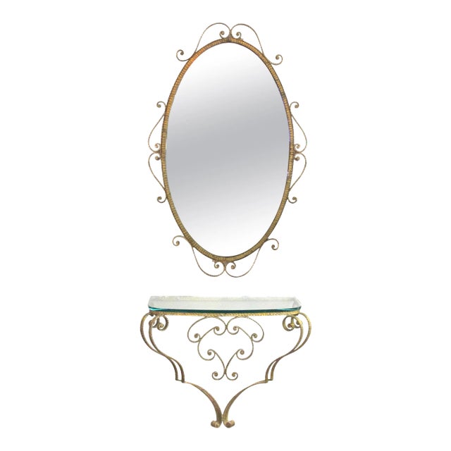 1940s Pier Luigi Italian Colli Gilt-Iron Console Table and Mirror - 2 Pieces For Sale