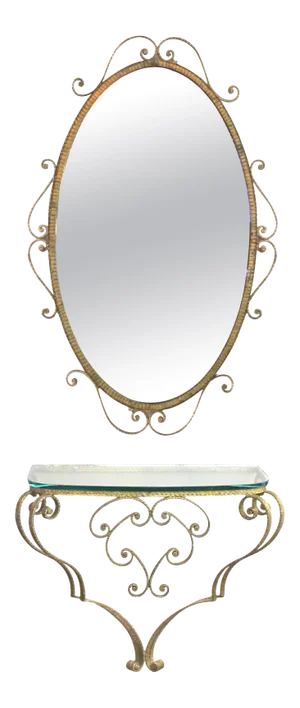 1940s Pier Luigi Italian Colli Gilt-Iron Console Table and Mirror - 2 Pieces