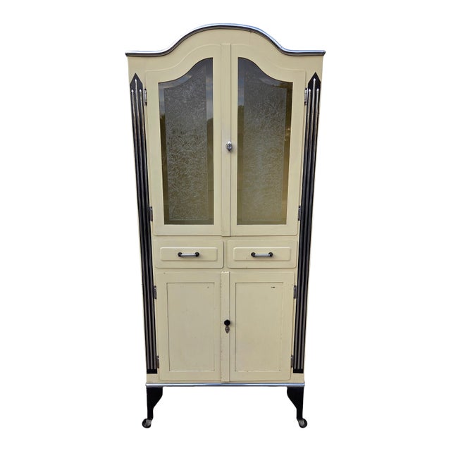 Antique Industrial Art Deco Doctors Dental Cabinet Curio Metal Hutch Apothecary For Sale