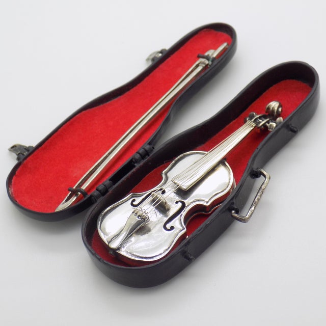 1970s Vintage Italian Handmade Genuine Silver Violin Miniature with Metal Case by Sacchetti Silversmith, 1970s For Sale - Image 5 of 16