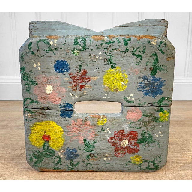Antique Primitive Farmhouse Gray Floral Footstool For Sale - Image 11 of 12