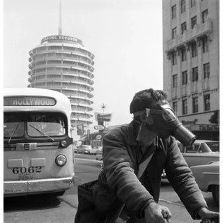 1957 Hollywood Messenger Making His Rounds in Vintage Downtown Los Angeles by Sid Avery (12x12 Canvas) For Sale