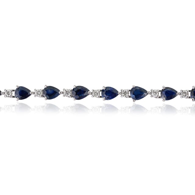 Metal Mexican Style 6.13ct Natural Blue Sapphire & Diamond Pear Cut Tennis Bracelet for Her For Sale - Image 7 of 18