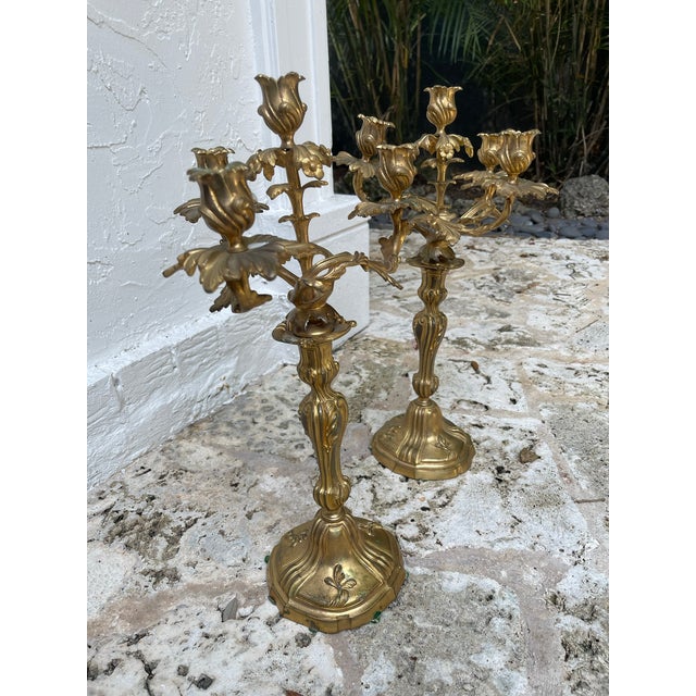 Mid 19th Century Pair of French Gilt Bronze Four-Light Candelabra – Napoleon III Period Circa For Sale - Image 4 of 8
