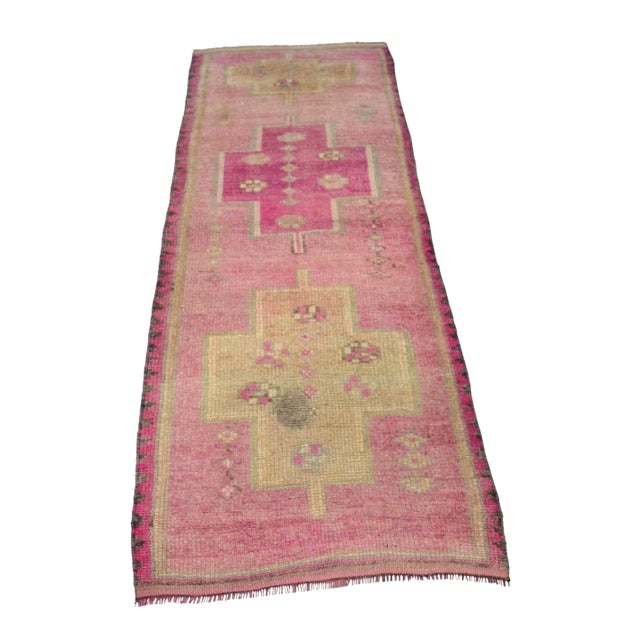 Vintage Pink Turkish Corridor Handmade Runner For Sale