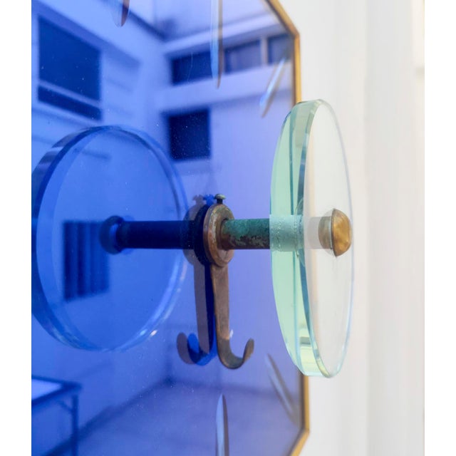 Vintage Space Age Italian Wall Coat Hanger in Blue Glass and Brass by Murano for Cristal Art, 1970s For Sale - Image 3 of 11