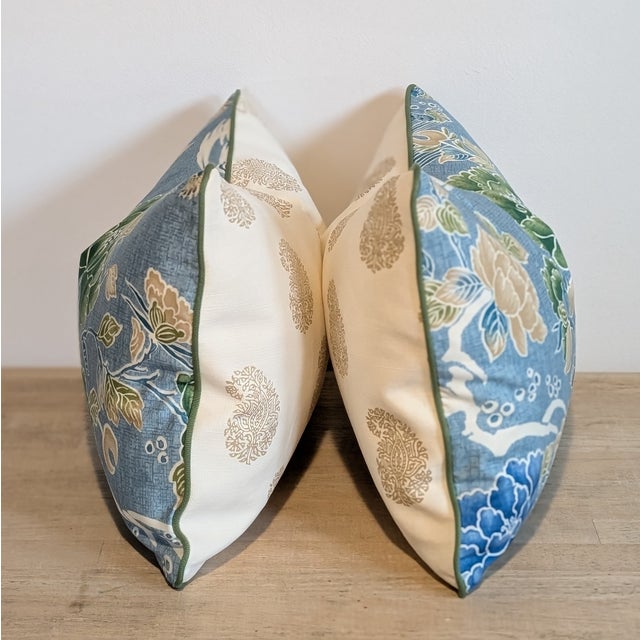 Textile Brunschwig & Fils Shishi Dragon Lumbar Pillows With Quadrille Backs For Sale - Image 7 of 7