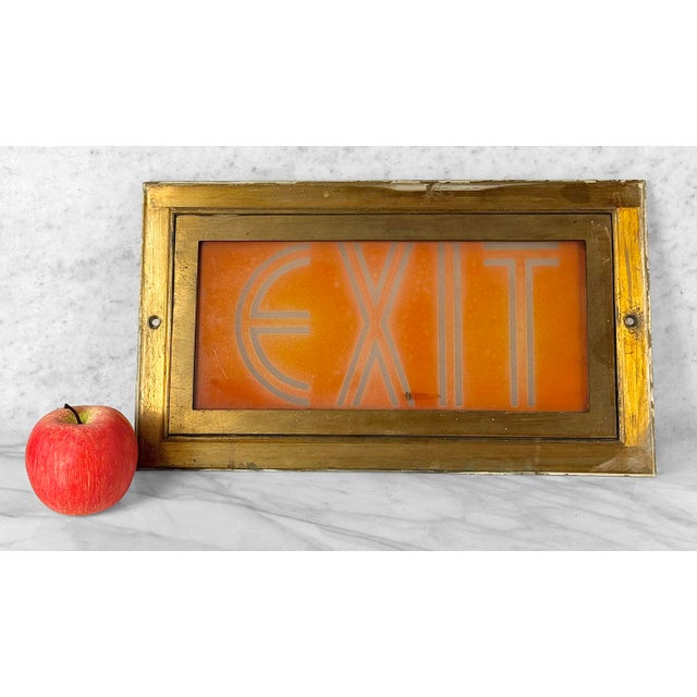 - An Original 1930's Art Deco Theater Exit Sign - Mfg by Kliegl Brothers NY - Red Glass Insert with Wonderful Art Deco...