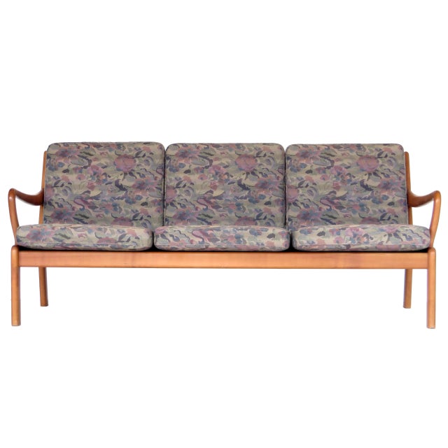 Danish Three Seater Sofa with Wooden Frame in Cherry, 1960s For Sale - Image 12 of 12