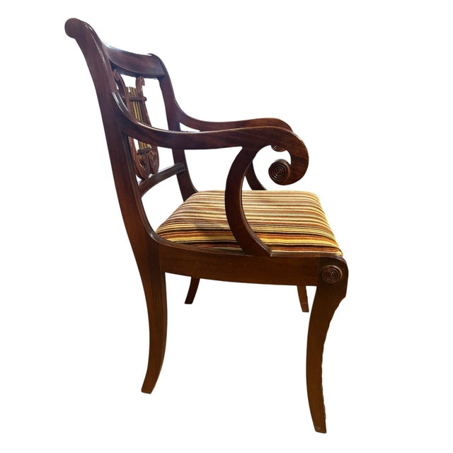 Empire Style Mahogany Lyre Back Armchair With Scroll Arms For Sale - Image 4 of 9