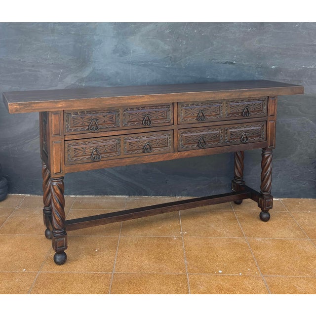 1920s Spanish Renaissance Style Console Table with Spiral Turned Legs, 1920s For Sale - Image 5 of 11
