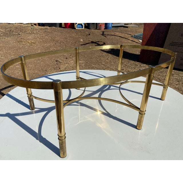 Vintage Mid Century Cocktail Labarge Style Brass and Glass Oval Coffee Table For Sale - Image 9 of 17