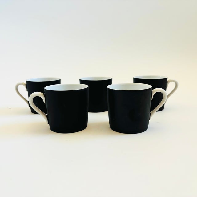 Mid Century Porcelain Demitasse Mugs - Set of 5 - Black and White Glazes For Sale - Image 9 of 11