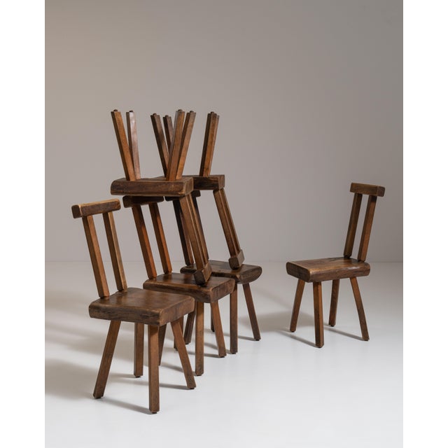 Set of Six 1960s Belgian Brown Brutalist Oak Mobichalet Dining Chairs For Sale - Image 13 of 15