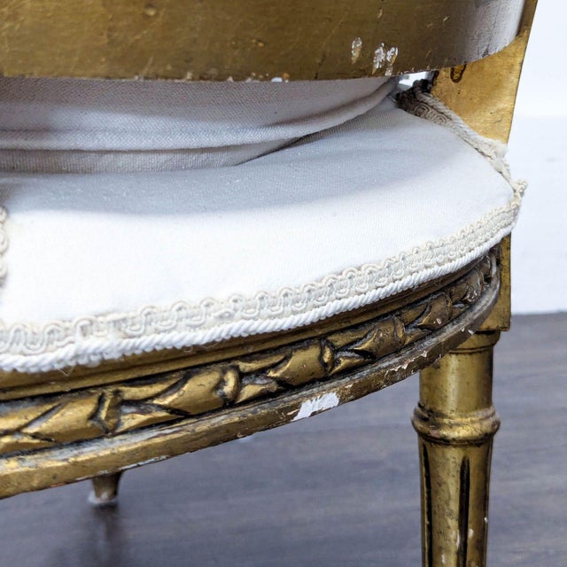 Vintage White Upholstered Lounge Chair With Ornate Gold Wooden Frame For Sale - Image 13 of 16