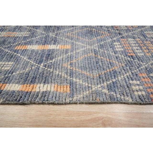 Contemporary 9x12 Blue Hand-Knotted Wool Linear Diamond Grid Geometric Modern Carpet Rug For Sale - Image 3 of 8