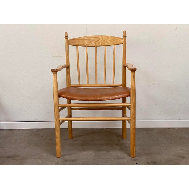 Mid-Century Modern Mid-Century Danish Model J133 Armchairs in Ash with Leather Seats by Erik Ole Jørgensen for FDB Furnitures, 1974, Set of 4 For Sale - Image 3 of 8