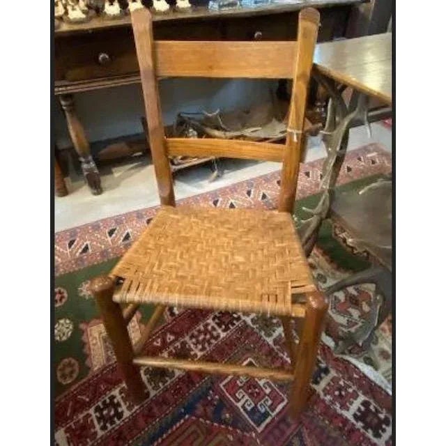 Brown Early 20th Century Pair of Oak Ladder Back Woven Seat Shaker Style Chairs For Sale - Image 8 of 8