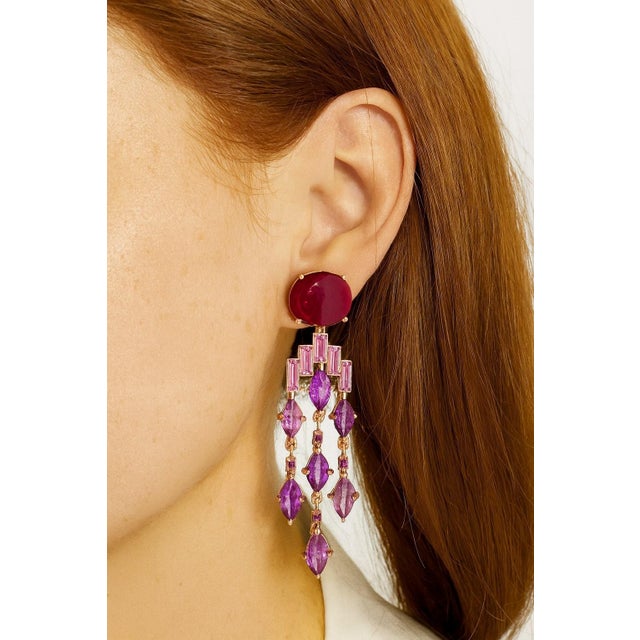 Bochic "Capri" Vintage Ruby & Purple Amethyst Earrings Set in 18k Gold & Silver For Sale - Image 13 of 18