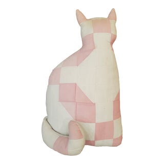 1980s Handmade Quilted Pink Cat Pillow For Sale