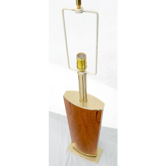 Mid 20th Century Brass and Rosewood Boat Shape Base Table Lamp For Sale - Image 5 of 10