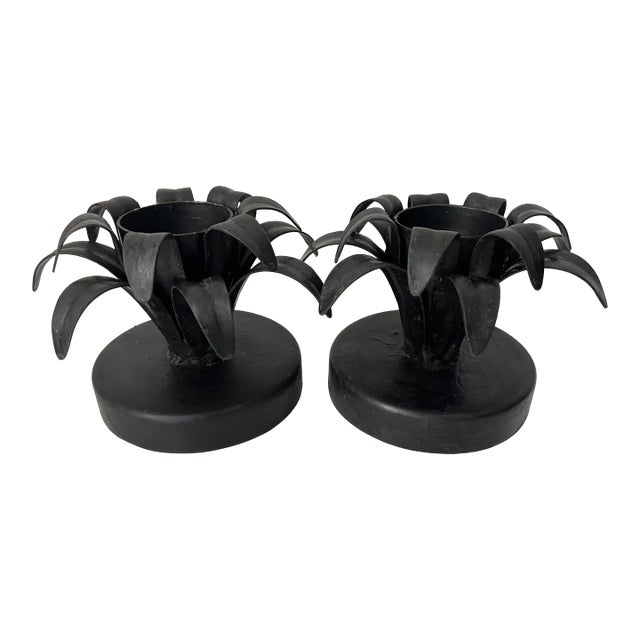 Wrought Iron Handmade Candle Holders-a Pair For Sale