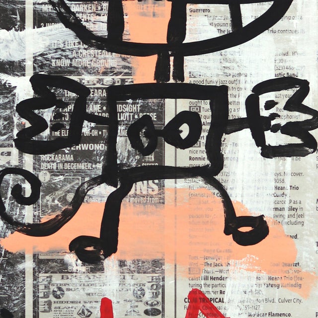 Grin and Zap It - Abstract Figurative Whimsical Painting on Newspaper by Gary John For Sale - Image 4 of 6