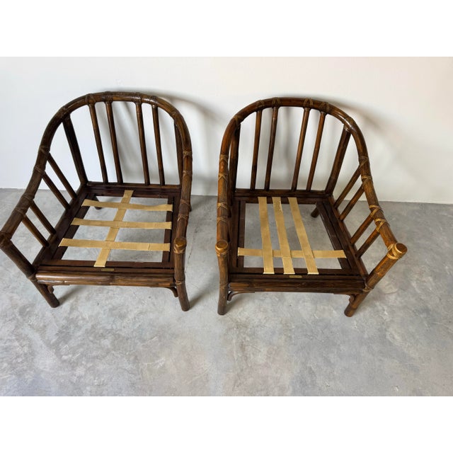 Elinor McGuire Organic Rattan and Leather Lounge Chairs - A Pair/Sold For Sale - Image 11 of 12