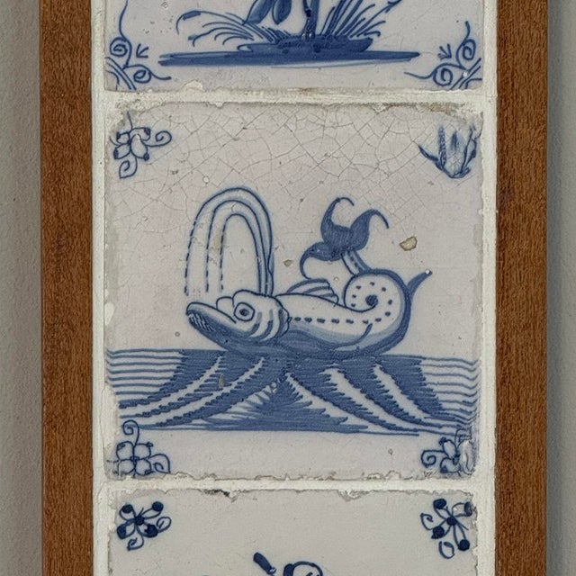 Framed Set of Three 18th Century Dutch Delft Blue and White Tiles For Sale - Image 9 of 14