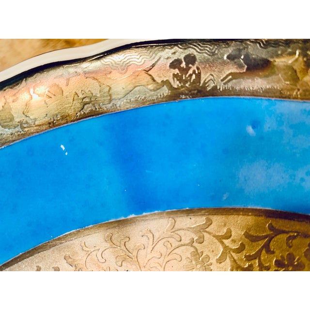 Rare ‘Fox-Hunting Scene' Embossed in a Silver Overlay on an Antique 1920s Bavarian Mitterteich Footed Porcelain Plate For Sale In San Antonio - Image 6 of 13