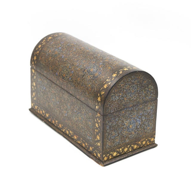 Brown Mid 19th Century Indian Kashmiri Lacquered Polychrome Domed Stationery Box For Sale - Image 8 of 13