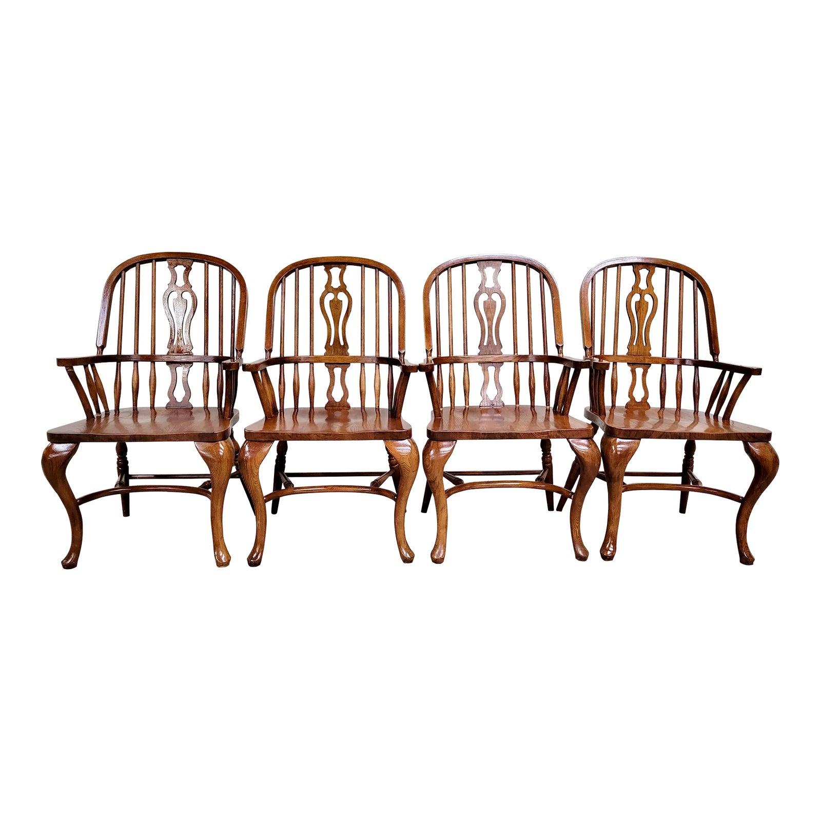 Vintage Windsor English Style Farmhouse Hoop Back Dining Arm Chairs
