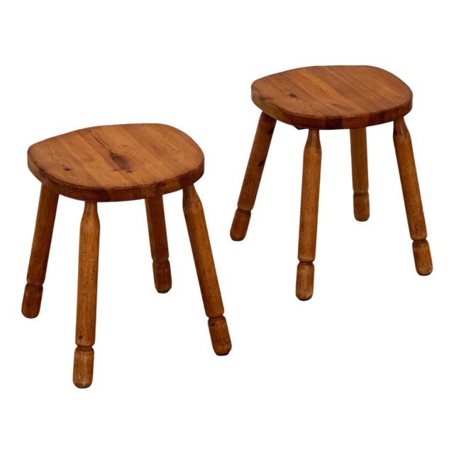 Danish Style Pine Stools, 1970s, Set of 2 For Sale