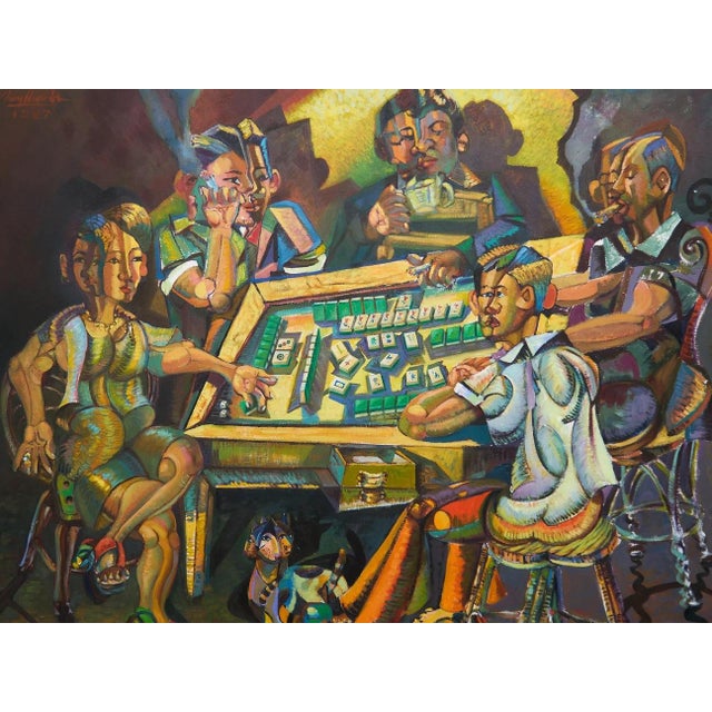 Late 20th Century Cubist Mahjong Original Painting For Sale - Image 9 of 9