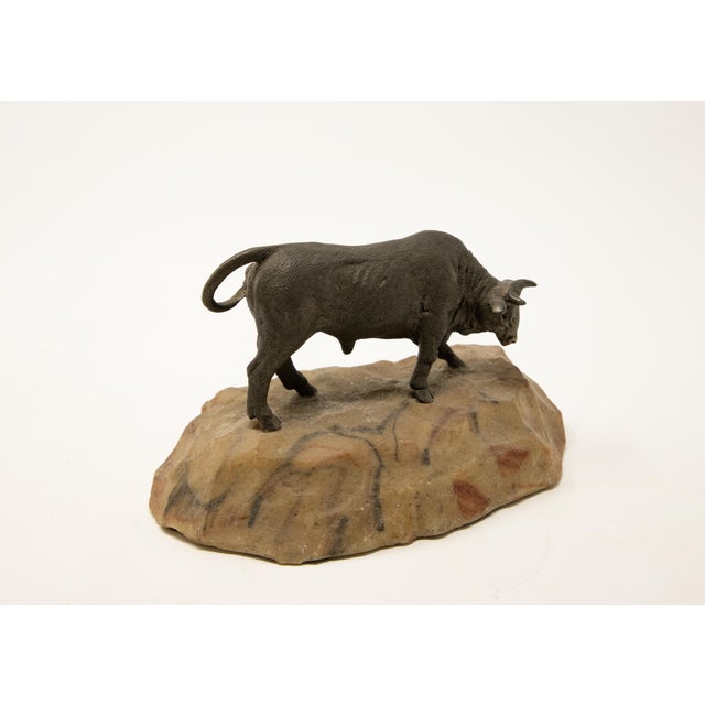 Bronze Mid 20th Century Bronze Bull on Stone Base For Sale - Image 8 of 11