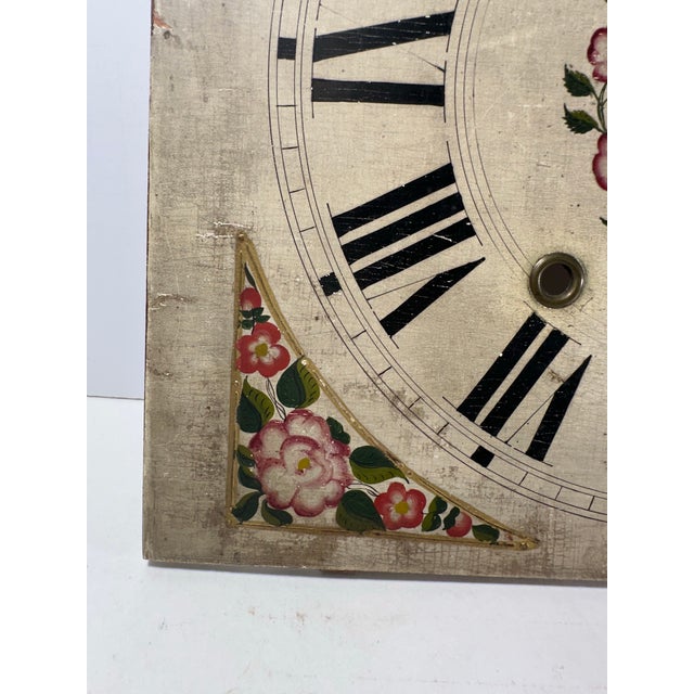 Antique Early 19th-Century American Hand-Painted Wood Clock Dial Face - Folk Art. For Sale - Image 4 of 8
