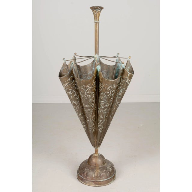 Beaux-Arts French Embossed Brass Umbrella Stand For Sale - Image 3 of 12