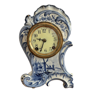 1890s French Rococo Delft Mantle Clock
