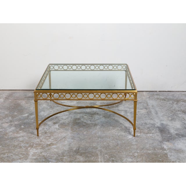Italian Midcentury Gilt Bronze Coffee Table with Glass Top and Ring Motifs For Sale - Image 4 of 11