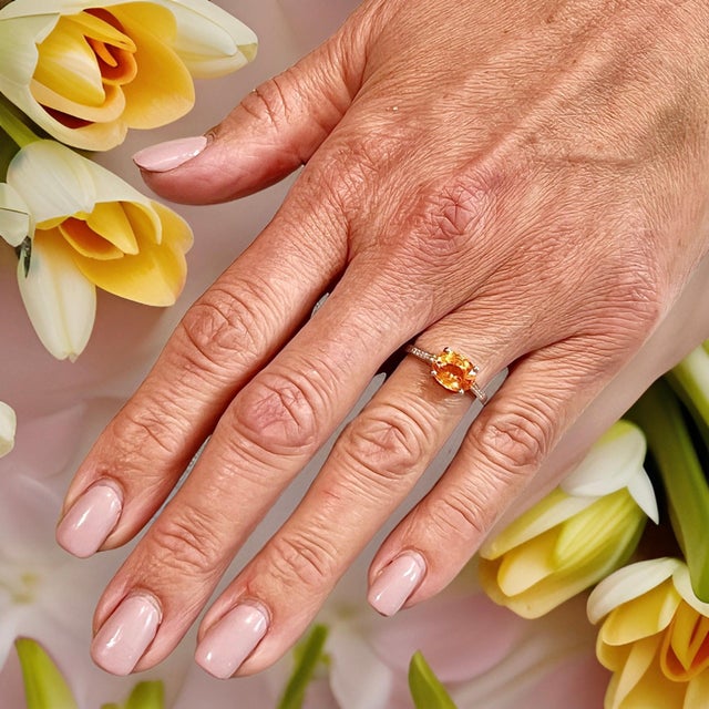 Metal Natural Orange Sapphire Diamond Ring 6.75 14k W Gold 2.6 TCW Certified For Sale - Image 7 of 18