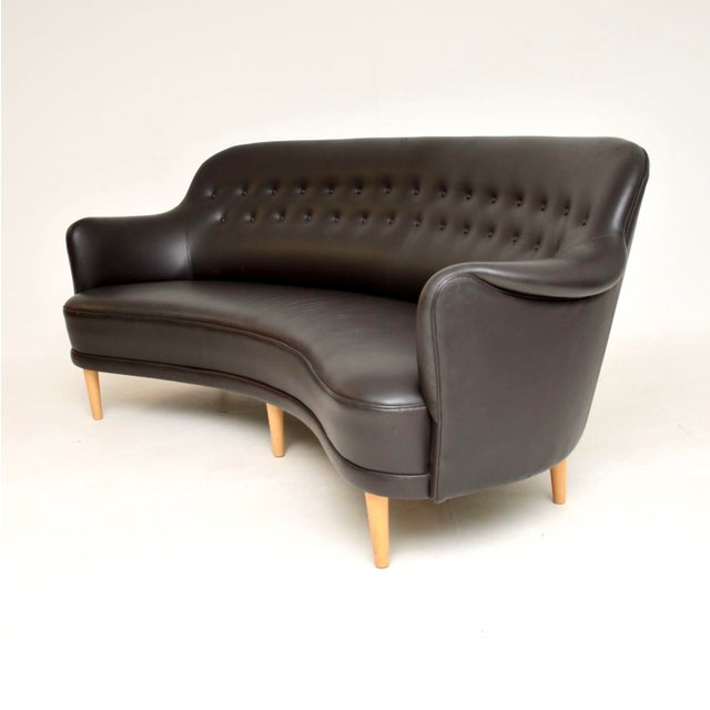 Mid-Century Modern Swedish Leather Sams Sofa by Carl Malmsten, 1960s For Sale - Image 3 of 11