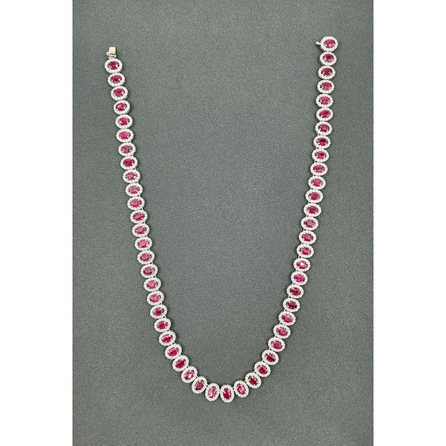 Metal 30.20 Ct Natural Ruby & Diamond Necklace For Sale - Image 7 of 8