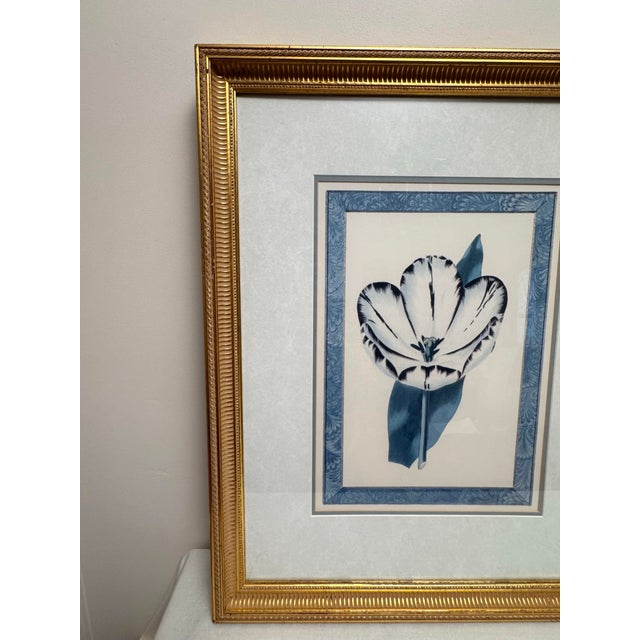 Late 20th Century Traditional Victorian Blue Floral Botanical Gold Framed Reproduction Prints, a Pair For Sale - Image 9 of 17