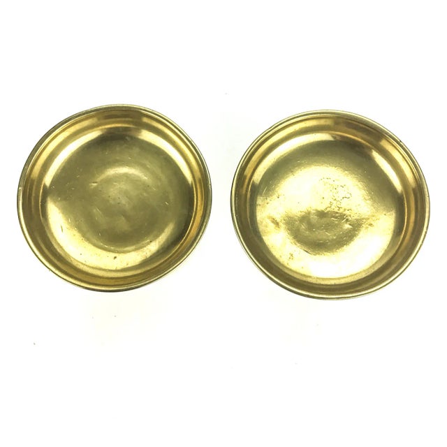 Metal Heavy Solid Brass Pedestal Candle Holders a Pair For Sale - Image 7 of 9