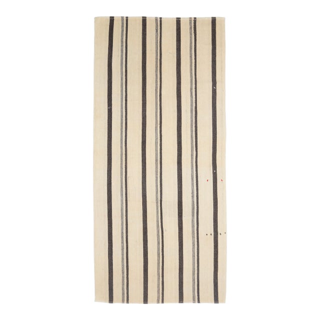 Vintage Turkish Hand-Knotted Wool Cotton Beige Kilim Area Rug For Sale