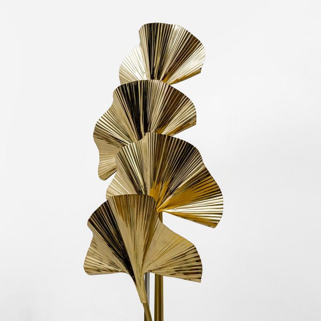 Metal Italian Brass Gingko Floor Lamp in the style of Tommaso Barbi, 2000 For Sale - Image 7 of 11