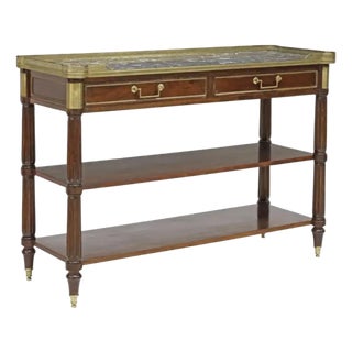 19th Century Louis XVI Style Etagere Server Brass Gallery and Marble Top For Sale