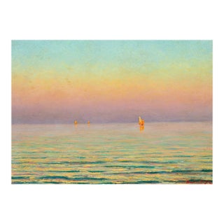 French Impressionist Antique Evening Seascape Oil Painting by Morel De Tanguy For Sale